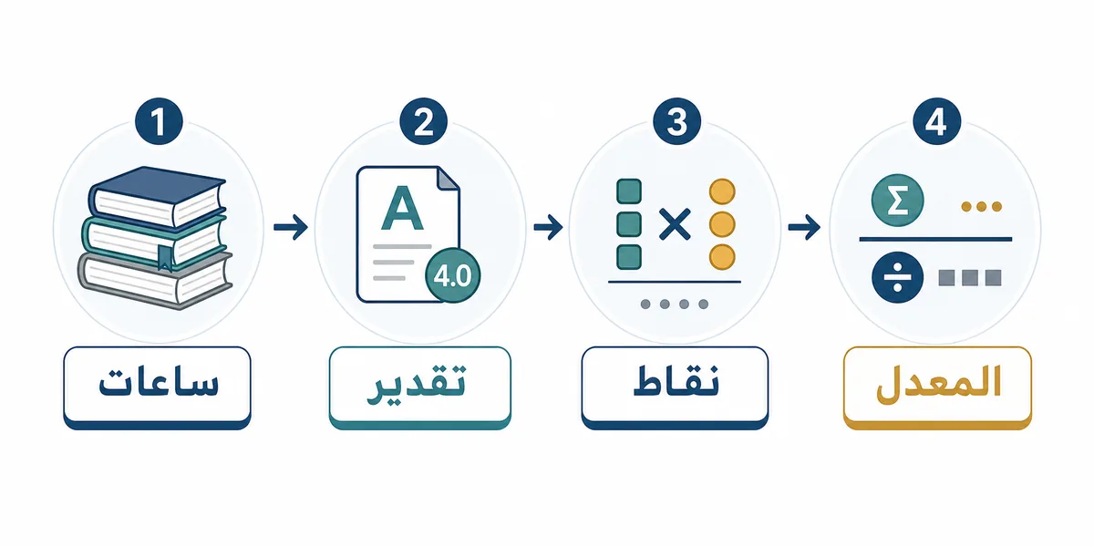 خطوات حساب المعدل الفصلي من الساعات والتقديرات والنقاط
